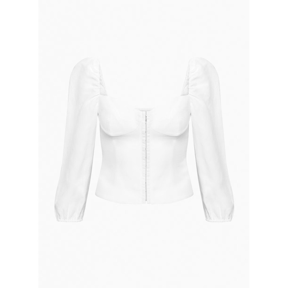 WILFRED x ARITZIA Muse Linen Bustier blouse with puff sleeves White Sz XS
